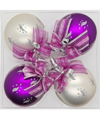 набор ёлочных шаров 4 х 75 мм "Чародейка" (Ёлочка) фиолетово-серебристая
