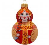 Ёлочная игрушка "Девочка в русском сарафане" (Винтажный шар) лента голубая