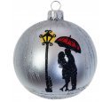 Ёлочный шар 80 мм "Поцелуй под зонтом" (Винтажный шар)