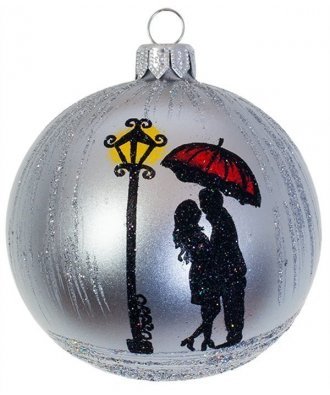 Ёлочный шар 80 мм "Поцелуй под зонтом" (Винтажный шар)