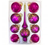 набор ёлочных  шаров с верхушкой "Вечерний" (Ёлочка) малиновый