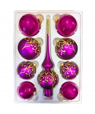 набор ёлочных  шаров с верхушкой "Вечерний" (Ёлочка) малиновый