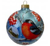 Ёлочный  шар 120 мм "Пейзаж со снегирём" (Эвис)