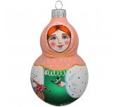 Ёлочная игрушка "Девочка с синичкой"  (Винтажный шар) в зелёном