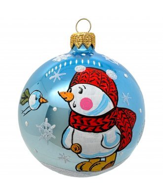 Ёлочный шар 85 мм "Снеговик Пуговка" (Рождественское яблоко)
