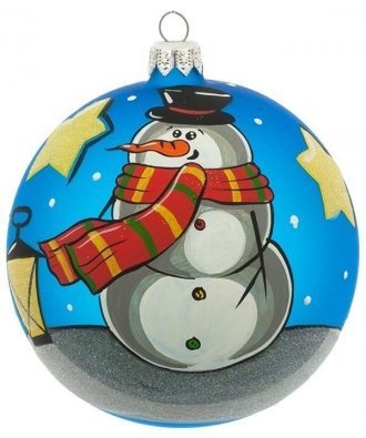 Ёлочный шар 100 мм "Снеговик с фонариком" (Рождественское яблоко)