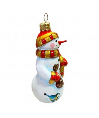 Ёлочная игрушка "Снеговик" в красных рукавицах (Винтажный шар)