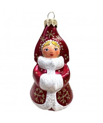 Ёлочная игрушка "Снегурочка в шубке со снежинками" в красном (ЭВИС) 