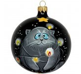 Ёлочный шар 100 мм "Кот Ёлочка" (Рождественское яблоко)