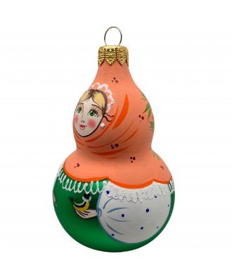Ёлочная игрушка "Девочка с синичкой"  (Винтажный шар) в зелёном