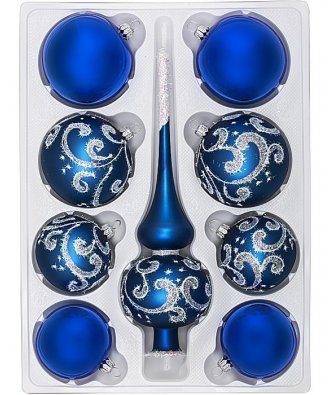 набор ёлочных  шаров с верхушкой "Метелица" (Ёлочка) синий