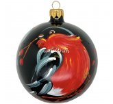 Ёлочный шар 100 мм "Любопытный снегирь" на черном (Рождественское яблоко)