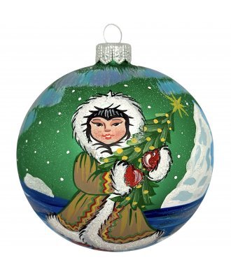 Ёлочный шар 100 мм "Сибирская снегурочка" (Винтажный шар)