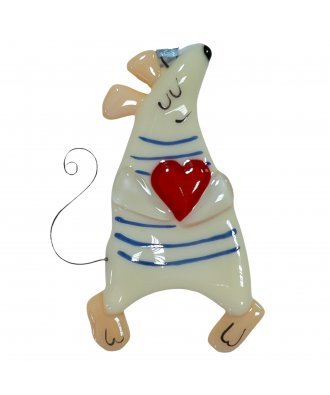 Новогодняя витражная игрушка "Мышонок в тельняшке с сердцем" (м. Glassnaya)