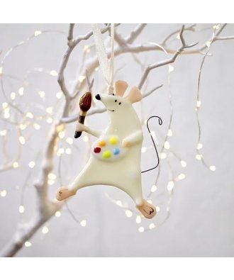 Новогодняя витражная игрушка "Мышка художница" (м. Glassnaya)