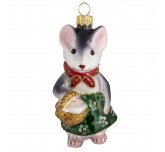 Ёлочная игрушка"Мышка с корзиной" в зелёном (Ариель)