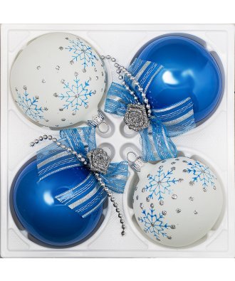 набор ёлочных шаров 4х75мм "Романтика"  (Ёлочка) бело-голубой