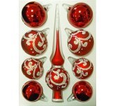 набор ёлочных  шаров с верхушкой "Метелица" (Ёлочка) красный