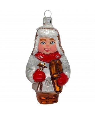 Ёлочная игрушка "Мальчик с лыжами" (Бирюсинка) в серебристом