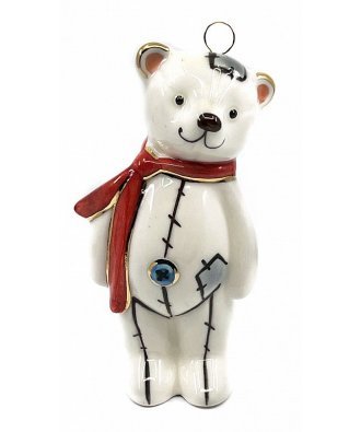 Ёлочная игрушка "Мишка плюшевый" белый с красным шарфом (Фарфоровая мануфактура СПб)